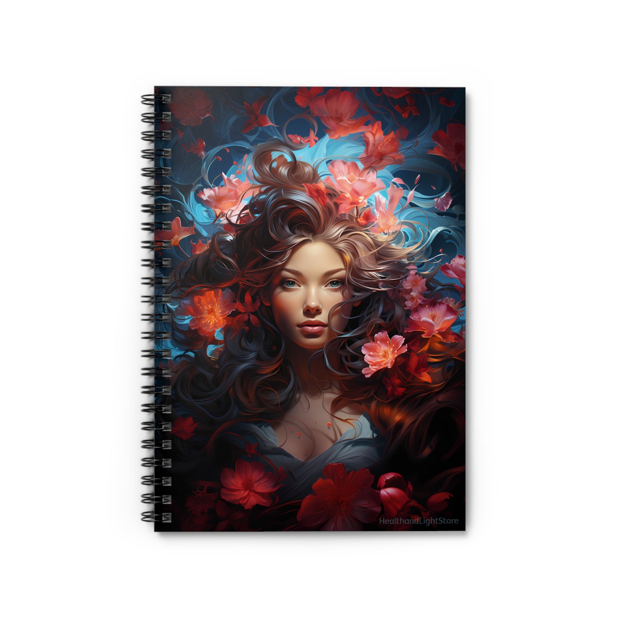 Mermaid Flower Goddess Spiral Ruled Line Notebook for Her, Soft Cover #6