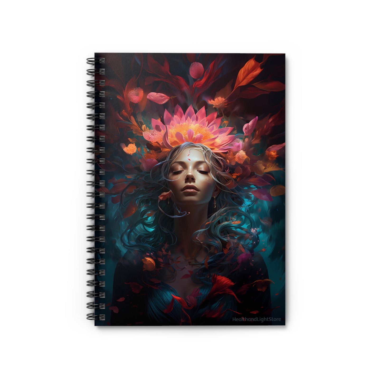 Mermaid Flower Goddess Spiral Ruled Lined Notebook for Her, Soft Cover #7