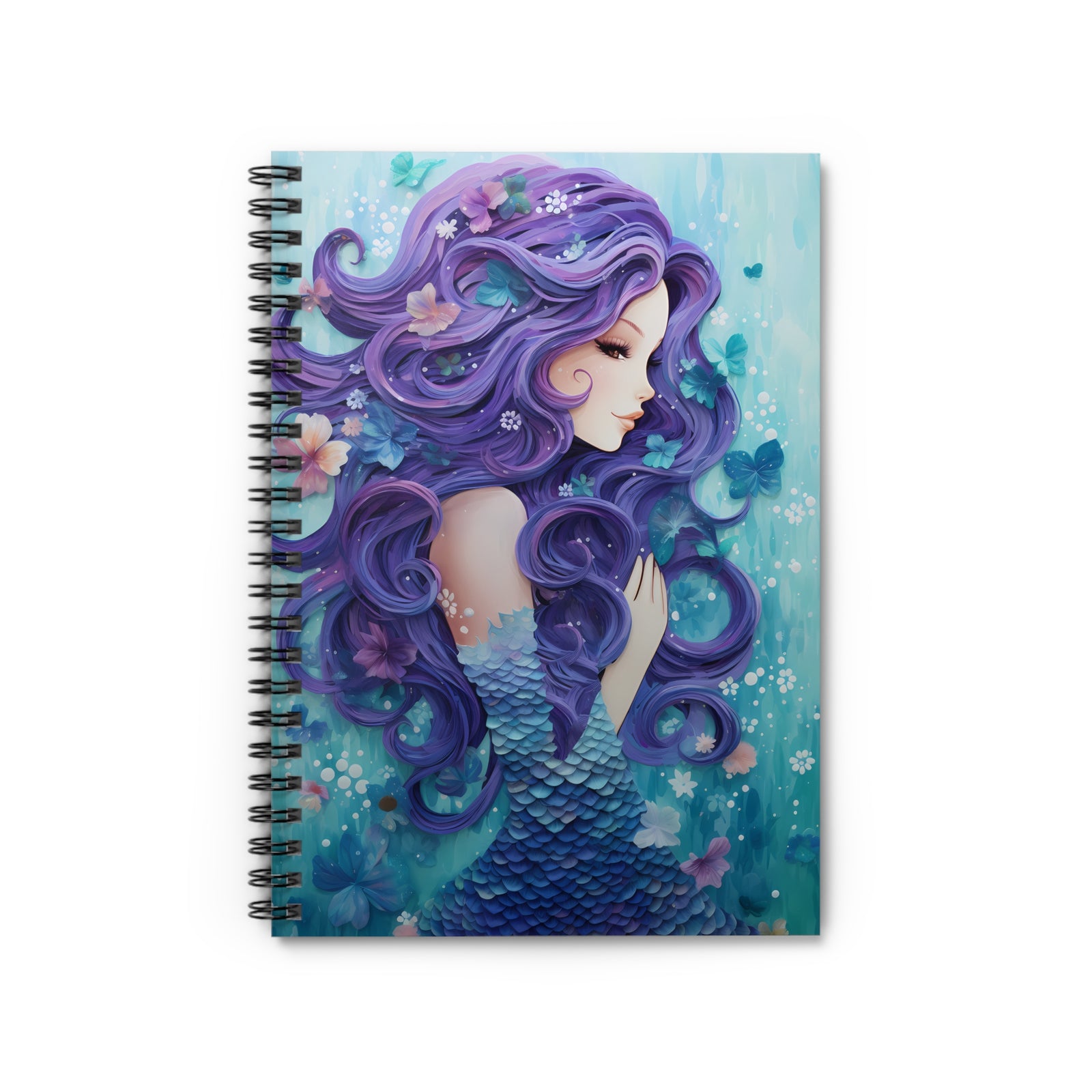 Flower Mermaid Spiral Ruled Lined Notebook for Her, Soft Cover