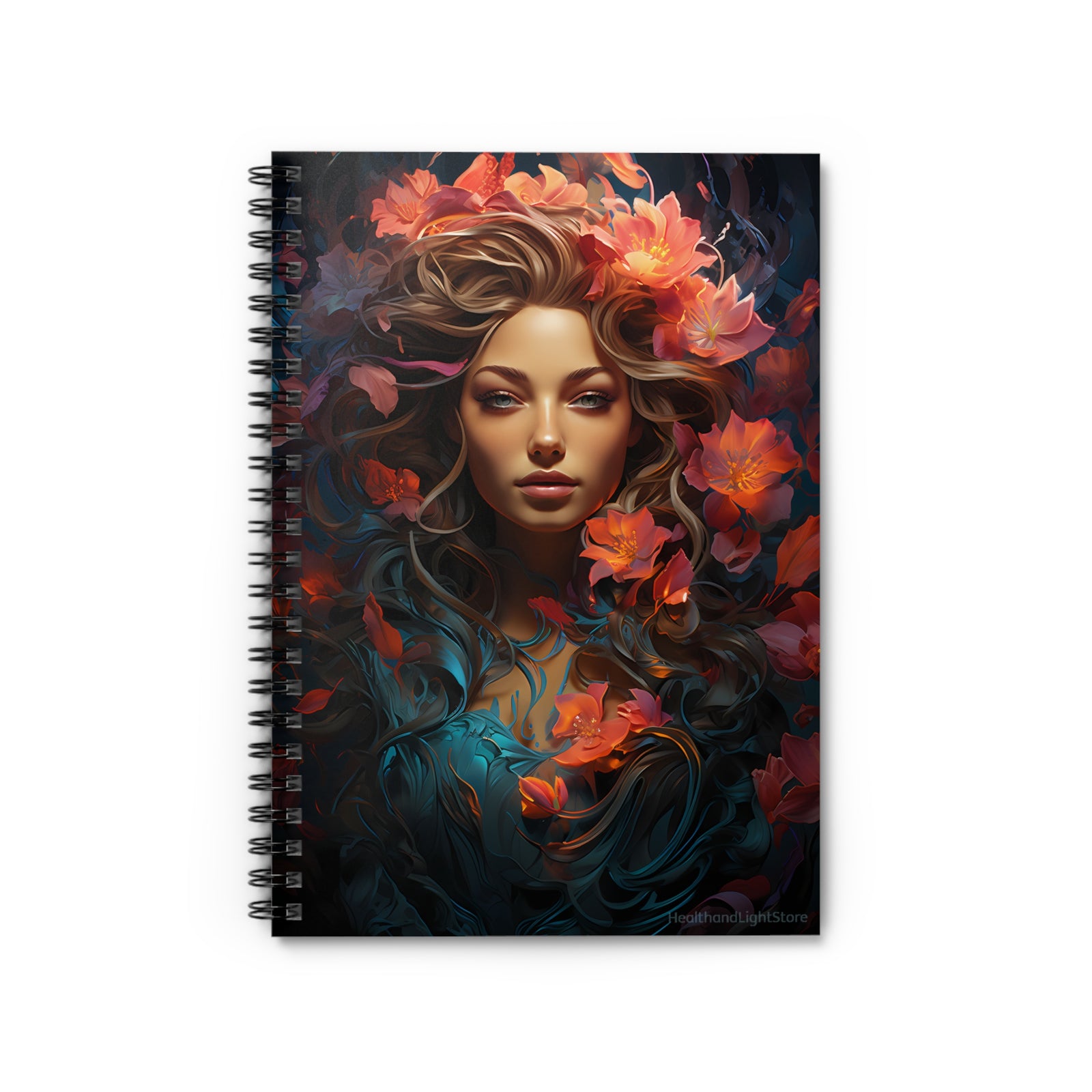 Mermaid Flower Goddess Spiral Ruled Lined Notebook for Her, Soft Cover #5