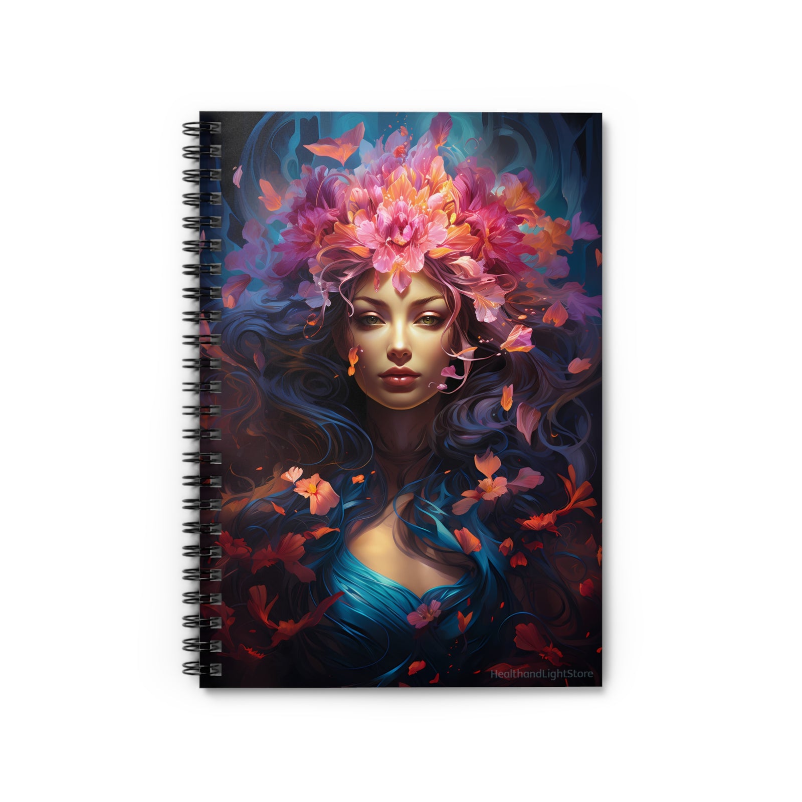 Mermaid Flower Goddess Spiral Ruled Lined Notebook for Her, Soft Cover #8
