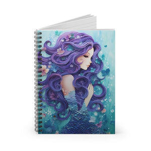 Cuaderno con líneas en espiral y diseño de sirena y flores para ella, tapa blanda 