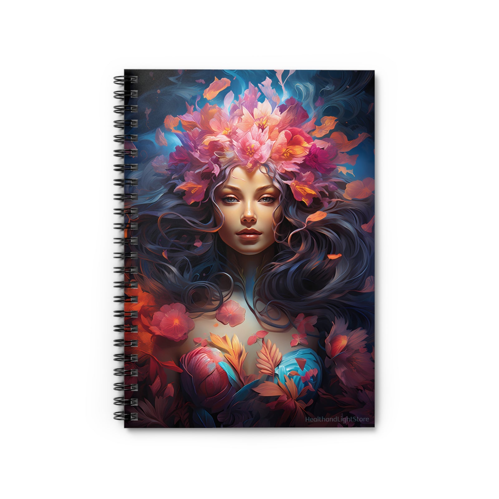 Mermaid Flower Goddess Spiral Ruled Lined Notebook for Her, Soft Cover #4