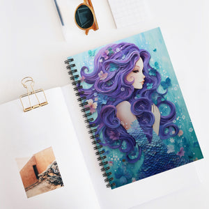 Cuaderno con líneas en espiral y diseño de sirena y flores para ella, tapa blanda 