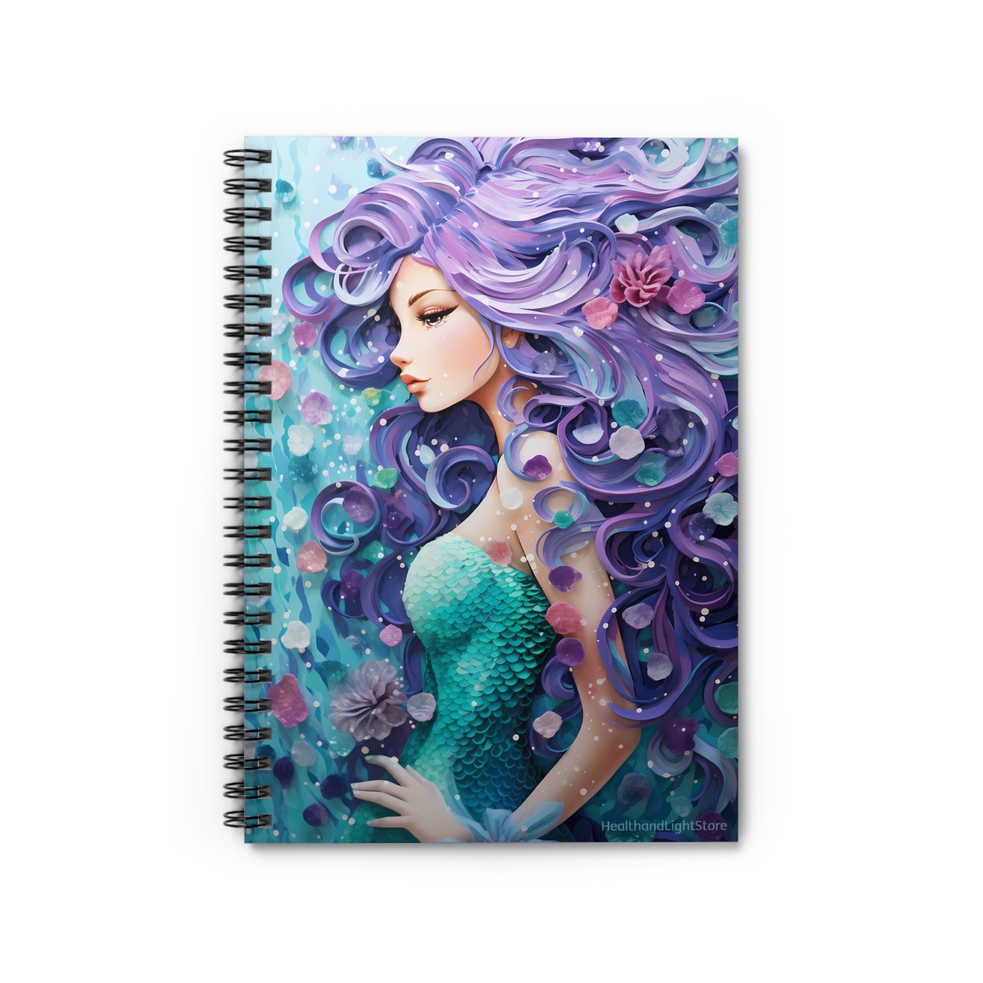 Flower Fairy Mermaid Spiral Ruled Line Notebook for Her, Soft Cover #3