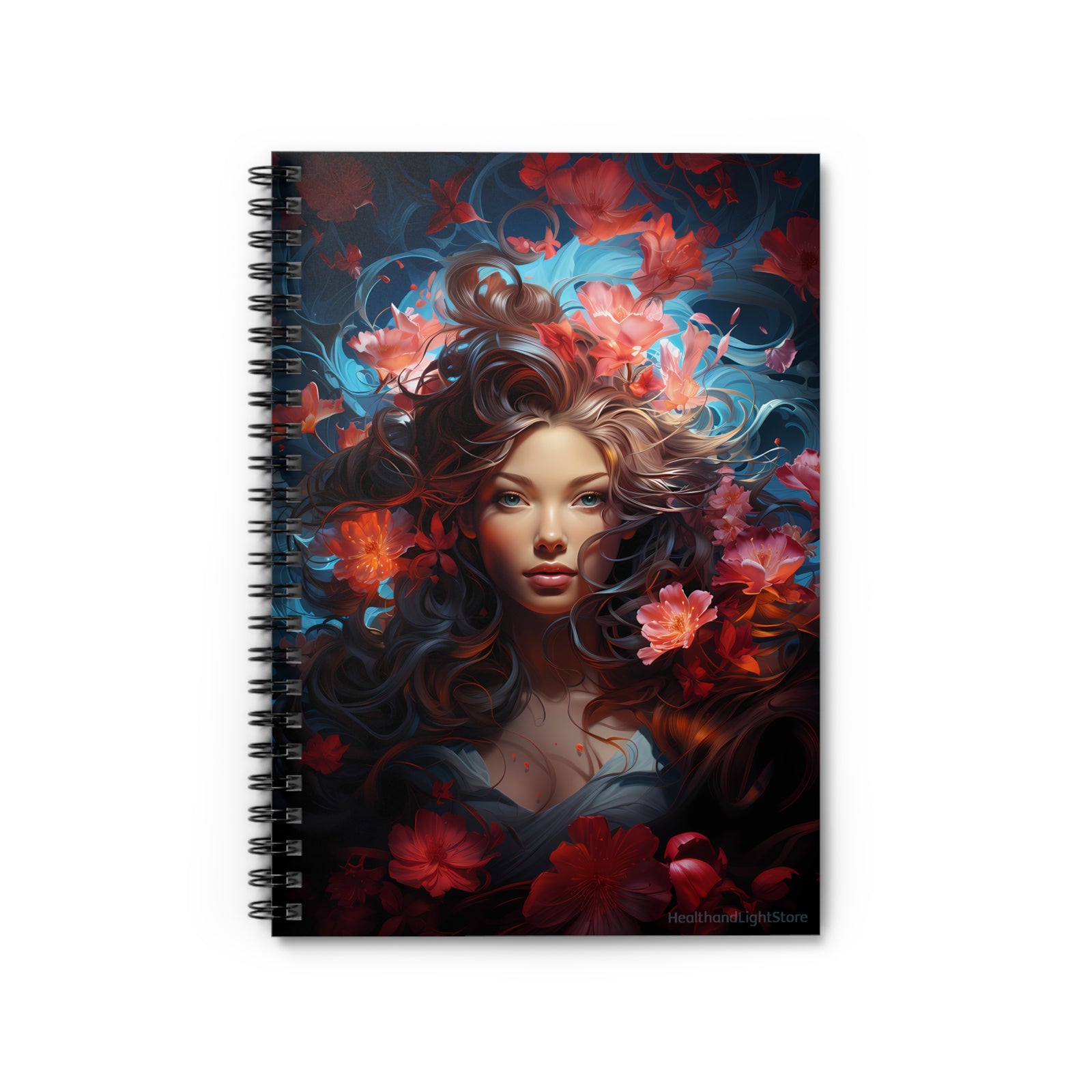 Mermaid Flower Goddess Spiral Ruled Lined Notebook for Her, Soft Cover #6