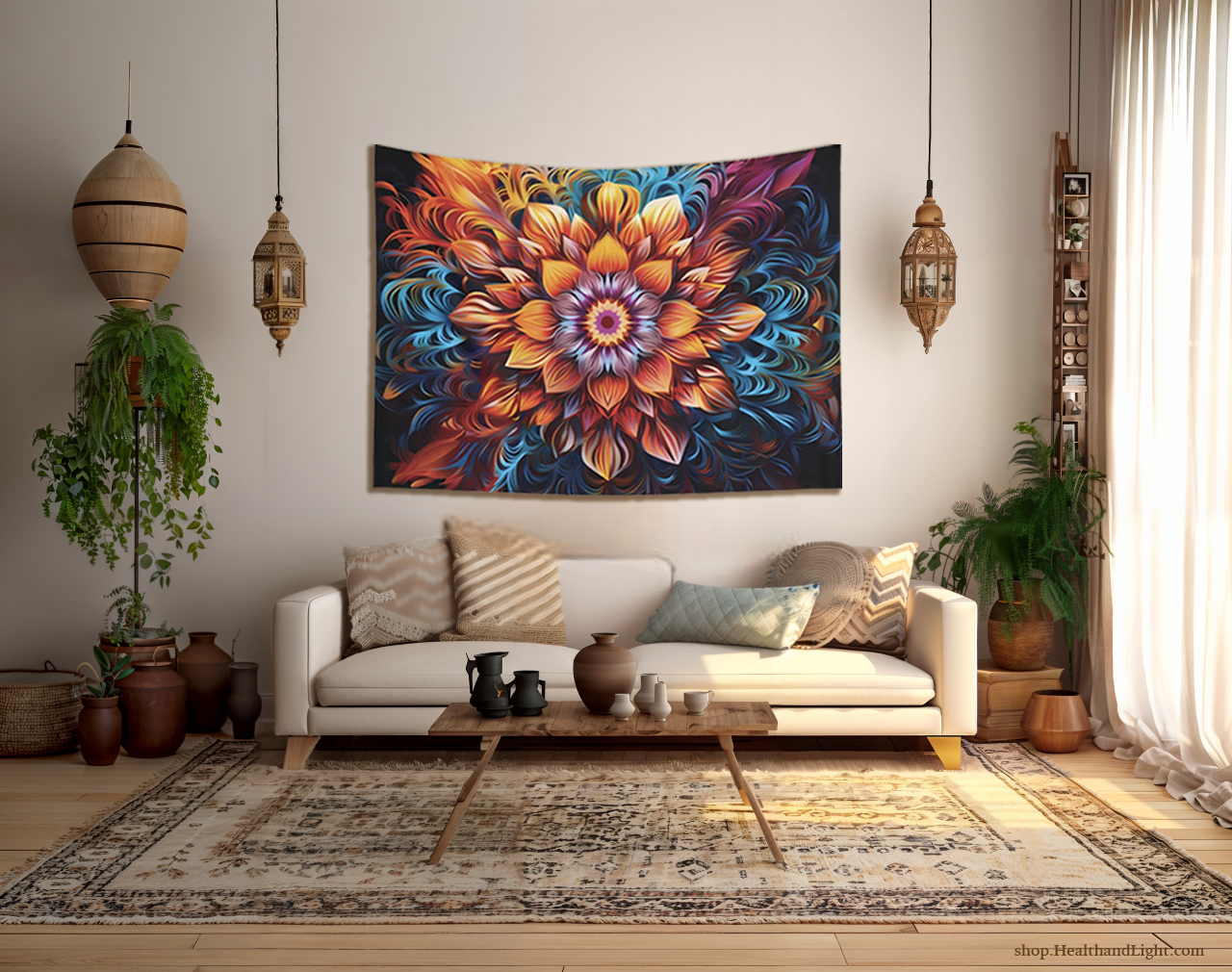 Boho Floral Tenture Murale Mandala Tapisserie 2