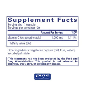 Pure Encapsulations, Ascorbic Acid 1000 mg — Supplement facts panel