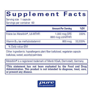 Pure Encapsulations, B-12 Folate — Supplement facts panel