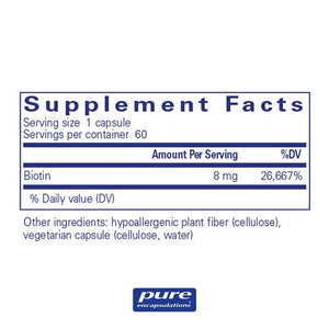 Pure Encapsulations, Biotin 8 mg — Supplement facts panel
