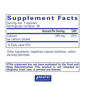 Pure Encapsulations, Calcium (Citrate) — Supplement facts panel