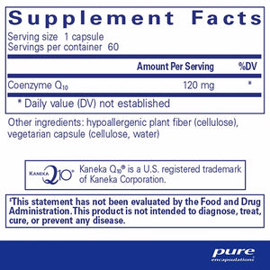 Pure Encapsulations, CoQ10 120 mg — Supplement facts panel