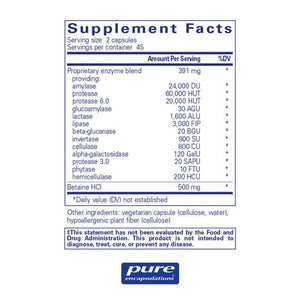 Pure Encapsulations, Digestive Enzymes Ultra with Betaine HCl — Supplement facts panel