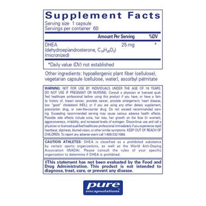 Pure Encapsulations, DHEA (micronized) 25 mg — Supplement facts panel