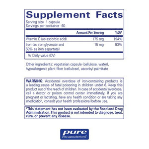 Pure Encapsulations, Iron-C — Supplement facts panel