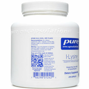 L-Lysine 270 vcaps by Pure Encapsulations Information Label