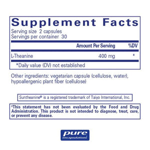 Pure Encapsulations, L-Theanine — Supplement facts panel