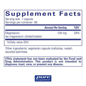 Pure Encapsulations, Magnesium (Citrate/Malate) — Supplement facts panel