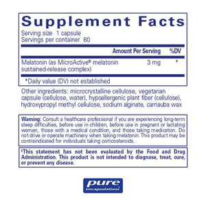 Pure Encapsulations, Melatonin-SR 3 mg — Supplement facts panel