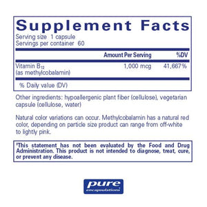 Pure Encapsulations, Methylcobalamin 1000 mcg — Supplement facts panel