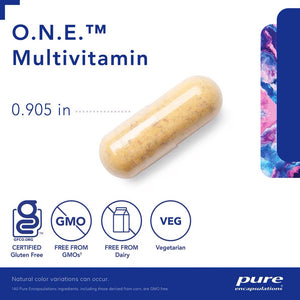 Pure Encapsulations, O.N.E. Multivitamin | Once-Daily Multi — Capsule size and certifications