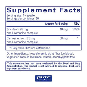 Pure Encapsulations, Peptic-Care (Zinc-L-Carnosine) — Supplement facts panel
