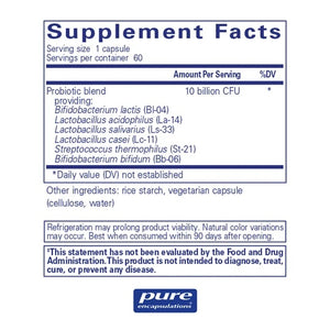 Pure Encapsulations, Probiotic G.I. — Supplement facts panel