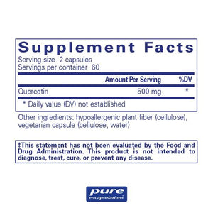 Pure Encapsulations, Quercetin — Supplement facts panel