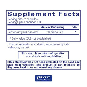 Pure Encapsulations, Saccharomyces boulardii — Supplement facts panel