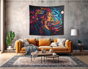 Psychedelic Cosmic Moon Goddess Tapestry #3