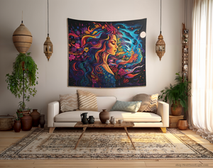 Psychedelic Cosmic Moon Goddess Tapestry #3