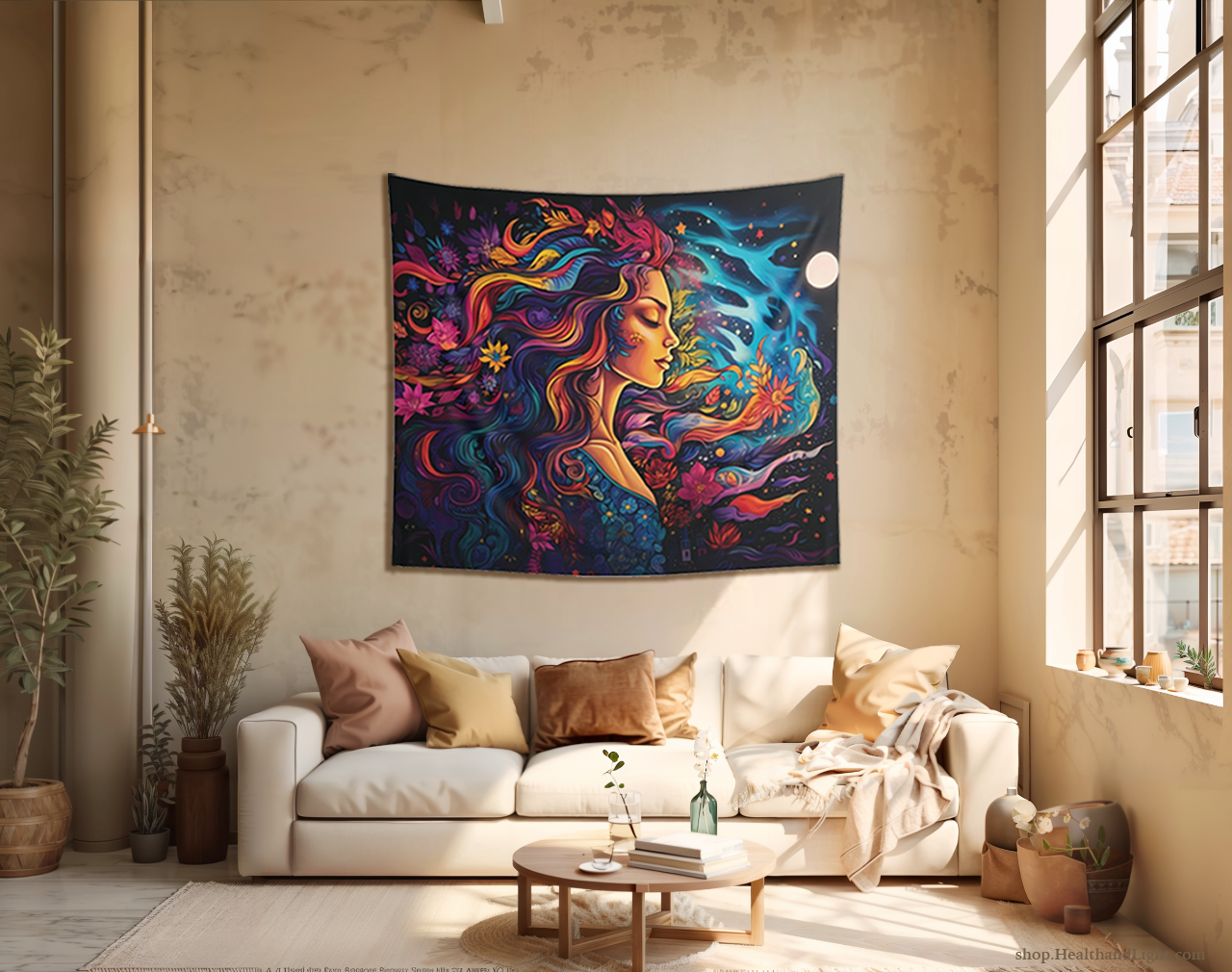 Psychedelic Cosmic Moon Goddess Tapestry #3
