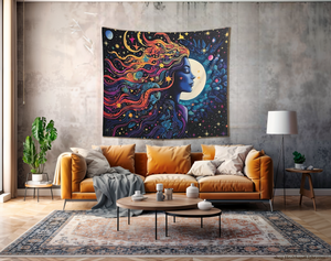 Psychedelic Cosmic Moon Goddess Tapestry #1