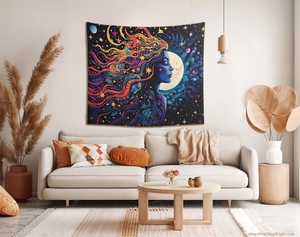 Psychedelic Cosmic Moon Goddess Tapestry #1