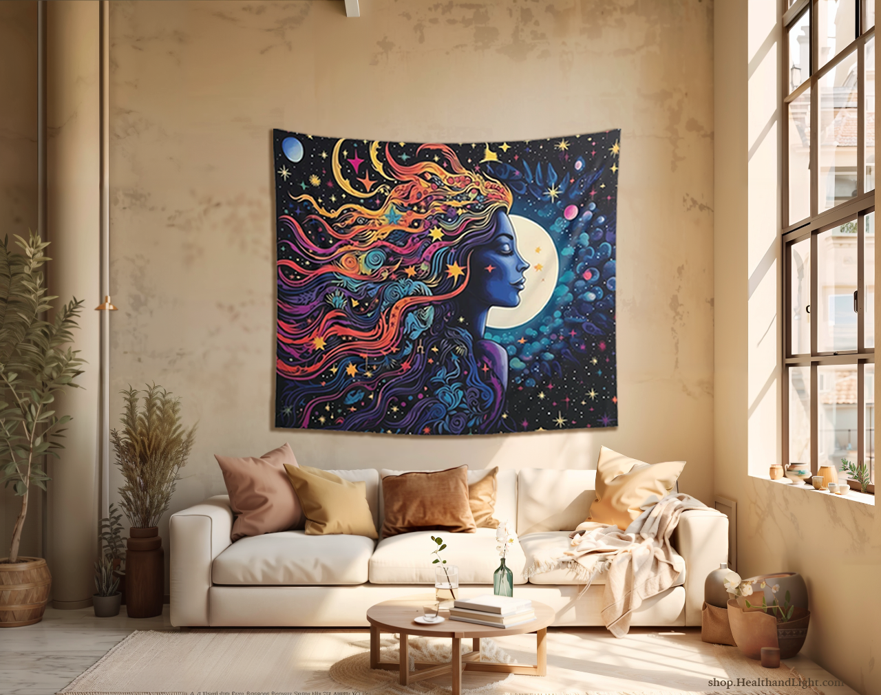 Psychedelic Cosmic Moon Goddess Tapestry #1