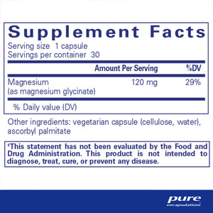 Pure Encapsulations, Magnesium (Glycinate) 120 mg — Supplement facts panel