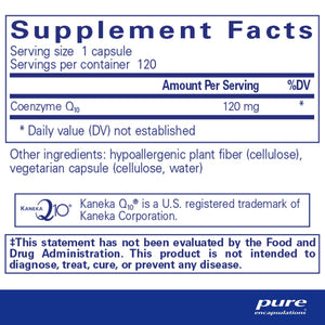 Pure Encapsulations, CoQ10 120 mg. 120 — Supplement facts panel