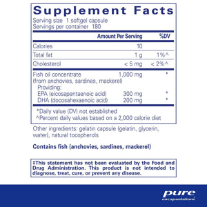 Pure Encapsulations, EPA/DHA essentials — Supplement facts panel