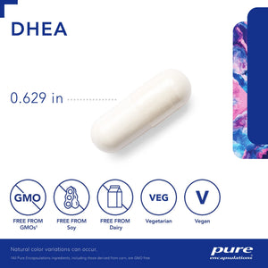 Pure Encapsulations, DHEA 25 mg — Capsule size and certifications