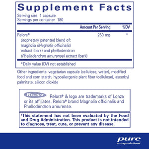 Pure Encapsulations, Relora® 180 — Supplement facts panel