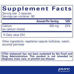 Pure Encapsulations, Calcium (citrate) 180's 180 — Supplement facts panel