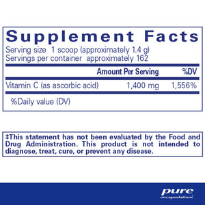 Pure Encapsulations, Ascorbic Acid Powder 227 g — Supplement facts panel
