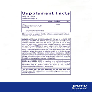 Pure Encapsulations, DHEA 25 mg 180 — Supplement facts panel