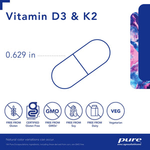 Pure Encapsulations, Vitamin D3 & K2 — Capsule size and certifications