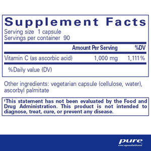 Pure Encapsulations, Ascorbic Acid Capsules 90 — Supplement facts panel