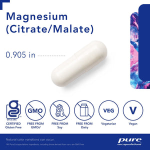 Pure Encapsulations, Magnesium (citrate/malate) — Capsule size and certifications