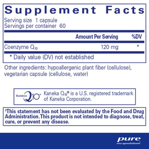 Pure Encapsulations, CoQ10 120 mg. 60 — Supplement facts panel