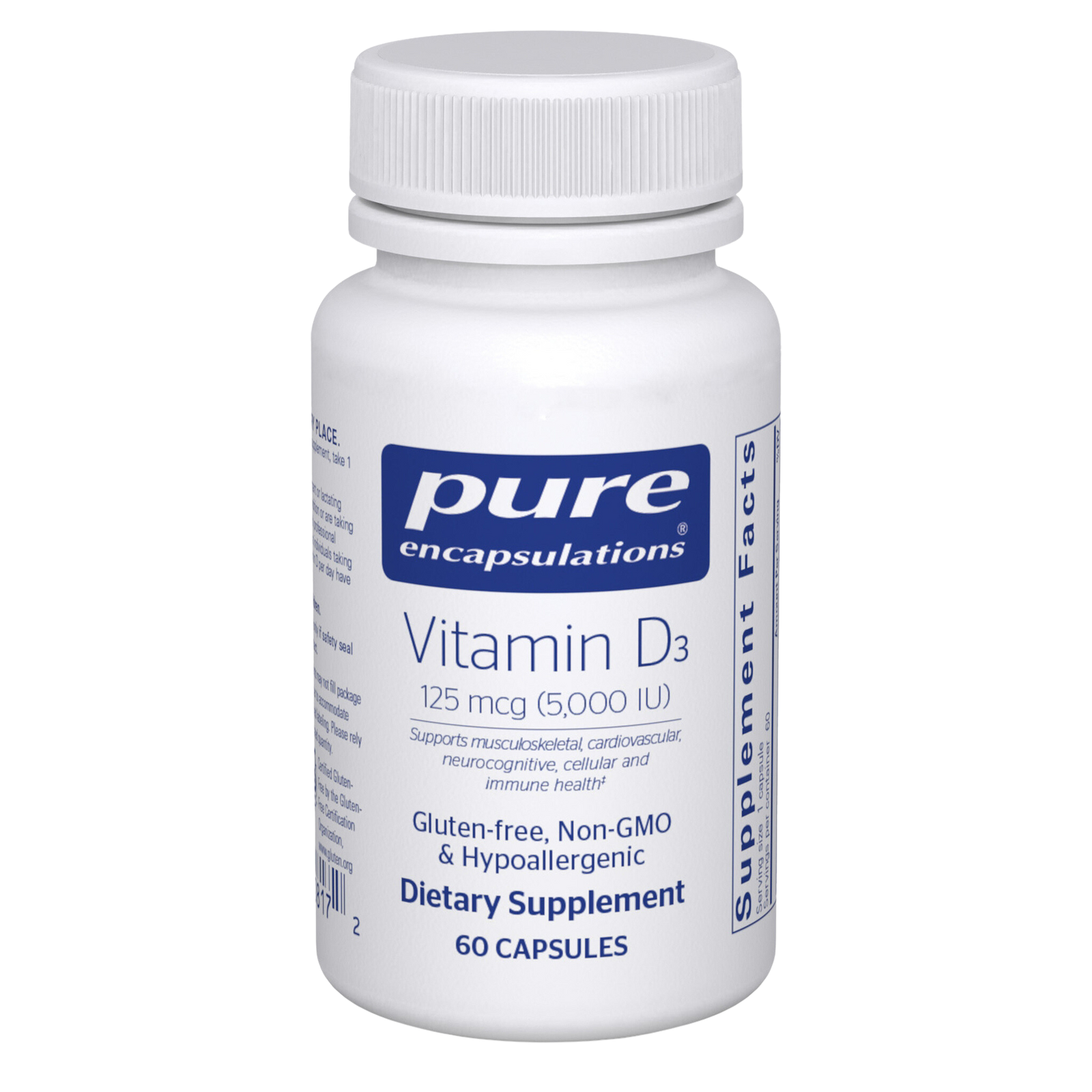 Pure Encapsulations, Vitamin D3 125 mcg (5,000 IU) 60 capsules