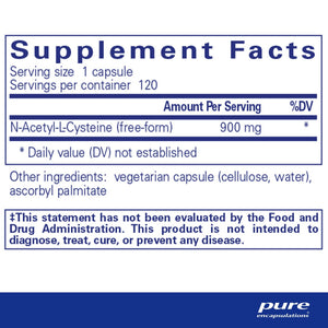 Pure Encapsulations, NAC (n-acetyl-l-cysteine) 900 mg 120 — Supplement facts panel