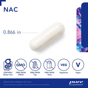 Pure Encapsulations, NAC (n-acetyl-l-cysteine) 600 mg — Capsule size and certifications